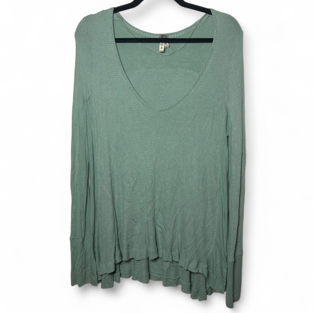 We The Free Green Waffle Knit Slouchy Long Sleeve Top | Small